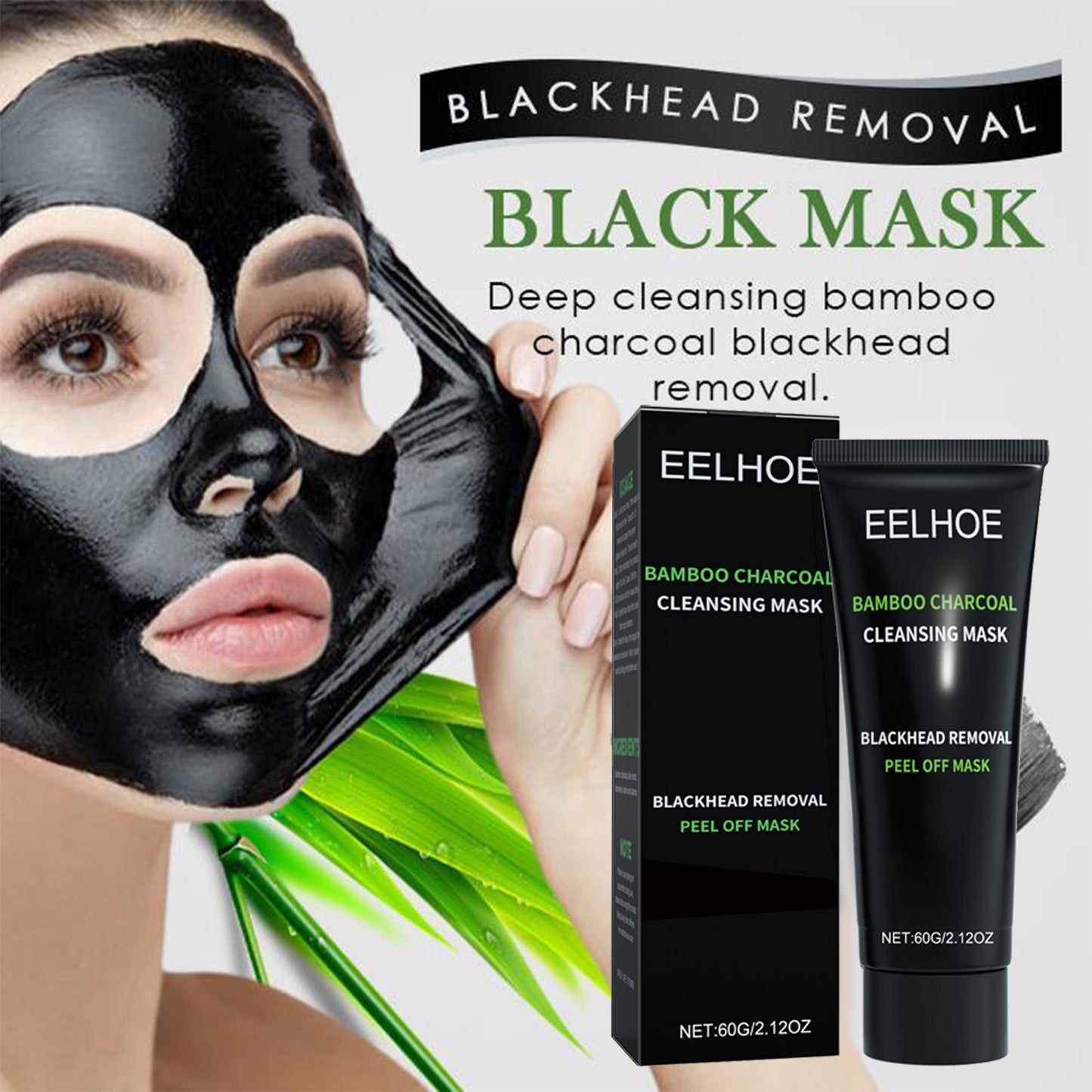 Bamboo charcoal peel-off mask, Blackhead removal mask, Charcoal face mask, Deep cleansing face mask
