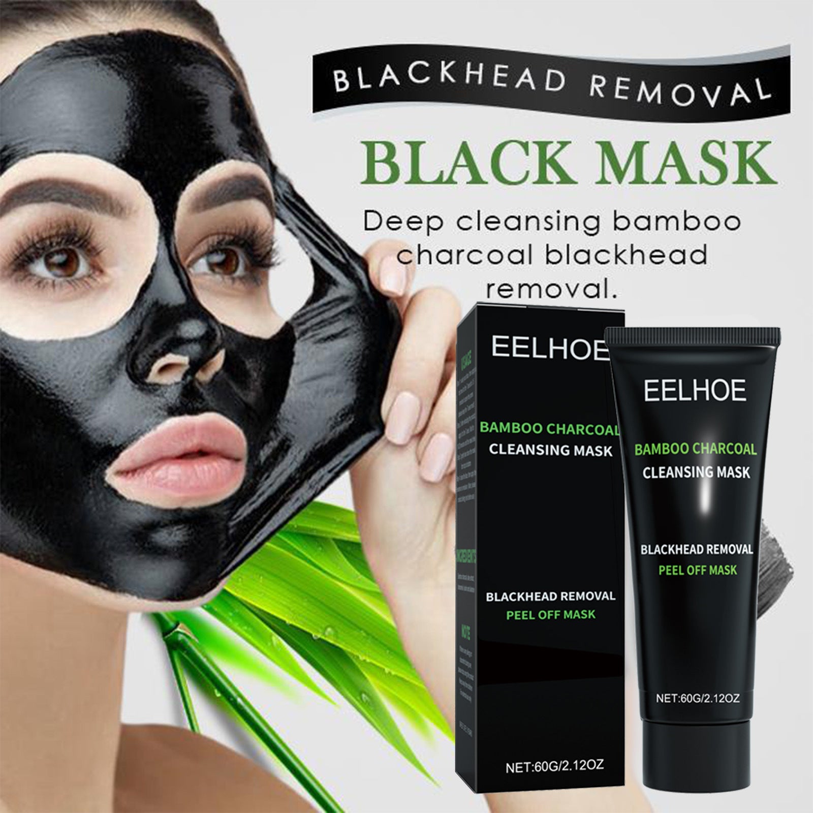 Bamboo charcoal peel-off mask, Blackhead removal mask, Charcoal face mask, Deep cleansing face mask
