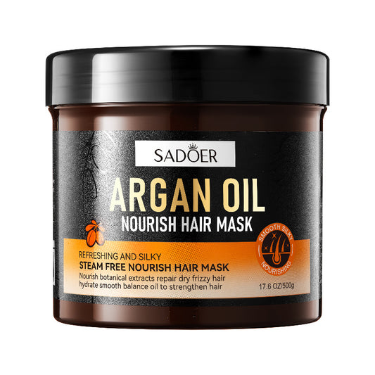 Melysia Hair Care Argan Oil Nourishing Mask in a jar for silky, smooth hair restoration and repair.